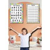 Türk Alfabesi ve Sayılar Eğitici Öğretici Okul Öncesi Aktivite Çocuk Panosu, Çocuk Odası Duvar Süsü - 20 x 30
