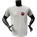 Türk Asker Bordo Bereli ve Türk Bayrağı Savaşçı Baskılı %100 Pamuk Regular Fit Bisiklet Yaka T-Shirt - Gri
