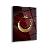 Türk Bayrağı Altın Hilal Yıldız Cam Tablo – ATA276