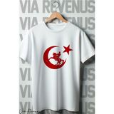 Türk Bayrağı Atatürk Baskılı Oversize Bisiklet Yaka Beyaz Tshirt