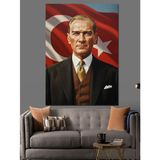 Türk Bayrağı Atatürk İllüstrasyon Dekoratif Kanvas - Mdf Ahşap Tablo