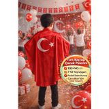Türk Bayrağı Ay Yıldız Baskılı Saten Çocuk Pelerini 7-12 Yaş 100x145 cm Okul Gösteri Kostümü