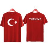 Türk Bayrağı Baskılı Türkiye Yazılı Tişört Ayyıldızlı T-Shirt - Kırmızı - XL