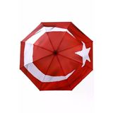 Türk Bayrağı Desenli Canlı Lüx Renkli Baskılı Rüzgara Dayanıklı 8 Telli Katlanabilir Manuel Şemsiye
