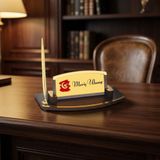 Türk Bayrağı Detaylı Lüks Ahşap Masa İsimliği – Gold Kalem Setli Masaüstü İsimlik