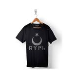Türk Bayrağı Göktürkçe Ay Yıldız Hilal Baskılı Tişört Unisex T-shirt 001 siyah