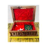 Türk Bayrağı Işlemeli Ceviz Sandık Kilitli Kutulu Kuran-ı Kerim, 24 x 14,5 x 12 cm