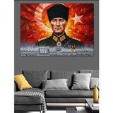 Türk Bayrağı, Kalpak Başlıklı Atatürk Ve Kahraman Türk Askeri Dekoratif Kanvas - Mdf Ahşap Tablo