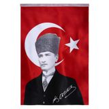 Turk Bayragi Kalpakli Ataturk Posterli Saten Turk Bayragi K.ataturk Imzali Turk Bayragi 70X100