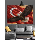 Türk Bayrağı Kartal Gücü Dekoratif Kanvas - Mdf Ahşap Tablo