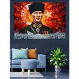 Türk Bayrağı Mareşal Mustafa Kemal Atatürk Ve Kahraman Türk Askeri Dekoratif Kanvas - Mdf Ahşap Tablo