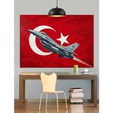 Türk Bayrağı Savaş Uçağı Dekoratif Kanvas - Mdf Ahşap Tablo