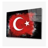 Türk Bayrağı Siyah Fon Cam Tablo