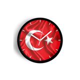 Türk Bayrağı Temalı Dekoratif Modern Duvar Saati - 30cm - Önü Camlı Siyah Kasa - Sessiz Mekanizma, JH1263S30SKP