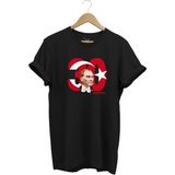 Türk Bayrağı ve Atatürk Baskılı 30 Ağustos Zafer Bayramı Tasarımlı %100 Pamuk Regular Fit T-Shirt - XL - Siyah