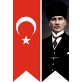 Türk Bayrağı ve Atatürk Baskılı Kırlangıç Bayrak Takım 50*150 cm - Renkli
