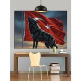 Türk Bayrağı Ve Kurt Silüeti Dekoratif Kanvas - Mdf Ahşap Tablo