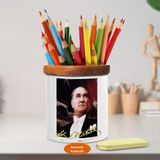 Türk Bayrağı ve Mustafa Kemal Atatürk Ahşap Seramik Kalemlik -108 - Renkli