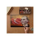 Türk Bayrağı ve Mustafa Kemal Atatürk Tasarımı 240 Parça Ahşap Puzzle Ahşap Kutuda MP03162