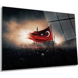 Türk Bayrağı ve Savaş Zaferi Yatay Cam Tablo, Türkiye Bayrak, Ev Ofis Duvar Dekoru, Lüks Hediyelik - 70 x 105