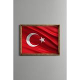 Türk Bayrağı - Vintage Desenli Çerçeve, Altın1, 30 x 40