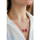 Türk Bayrağı Zirkon Taşlı Rose Gold Kaplama Gümüş Kolye