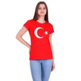 Türk Bayrak Ay Yıldız Baskılı Dar Kesim Kadın Kırmızı T-Shirt