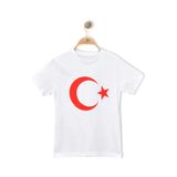 TÜRK BAYRAK BASKILI AY YILDIZLI BEYAZ ÇOCUK TİŞÖRT %100 Pamuk (Bir Beden Büyük Önerilir )