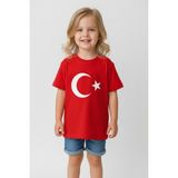 Türk Bayraklı Ay Yıldızlı Kırmızı Unisex Tişört | %100 Pamuk | Bebek - 2 Yaş