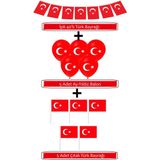 Türk Bayraklı Balon 5 Adet + Çubuklu Bayrak 5 Adet + 1 Paket Ipli Bayrak - Kırmızı - küçük - bayrak balon