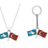 Türk Bozkurt İkili Bayrak Kolye Anahtarlık&Çanta Süsü 2 li Set