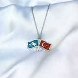 Türk Bozkurt İkili Bayrak Kolye