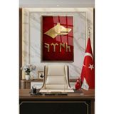 Türk Destanlarında Bozkurt Sembolü Kırmızı Gold Cam Tablo | Sanatsal Duvar Dekoru | Canlı Renkli Baskı | Ofis ve Çalışma Odası | Dayanıklı Cam Yapı