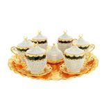 Türk Kahvesi Fincan Seti, Kristal Lokumluk, 6'lı Espresso Fincan ve Tabak Takımı (Gold Siyah)