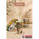 Türk Kahvesi Fincan Takımı İçe Geçmeli Vintage Floral 2 Kişilik 4 Parça Fincan Ve Tabak (Makinede Yıkanmaz)