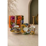 Türk Kahvesi Fincan Takımı İçe Geçmeli Vintage Floral 2 Kişilik 4 Parça Fincan Ve Tabak