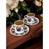Türk Kahvesi Fincanı 2 Kişilik 4 Parça - 90 ml - Porselen - Çiçek-Lale Model