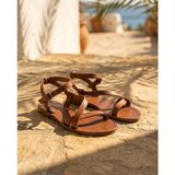 Türkbükü Sandalet Hakiki Deri Çapraz Bantlı Klasik Bodrum Sandaleti - Taba 61K