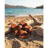 Türkbükü Sandalet Hakiki Deri Geometrik Kesim Minimalist Bodrum Sandaleti - 136K Taba
