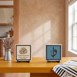 Türkçe Çevirili Besmele ve Elif Vav Kaligrafili İkili Obje Set 10x10 cm | Ürünümüz özel dekoratif harç ve taş tozu karışımından tamamen el işçiliği ile özenle hazırlanmıştır.