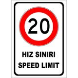 Türkçe İngilizce Hız Sınırı 20 Km İşareti Levhası Etiketi Sembolü Pf1769-v-e-n-a5