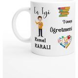 Türkçe Öğretmeni Hediyesi – Kişiye Özel Porselen Kupa Bardak, Çift Taraf Baskılı, 300 Ml, Kutulu - 1 Adet