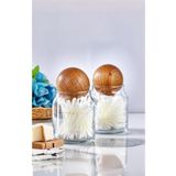 Turkco 2'li Set Cam Dekoratif Top Kapaklı Kulak Pamuğu Ve Pamuk Kavanozu 300 ml