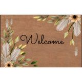 Türkeli Kapı Önü Paspası Kaymaz Ağır Tabanlı Bitkili Welcome Desen Dekoratif , Kolay Temizlenir (45X70 Cm) Kod T7 - Kahverengi - Beyaz - 45 x 70 cm