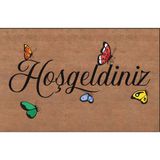 Türkeli Kapı Önü Paspası Kaymaz Ağır Tabanlı Kelebek Desen Hoş Geldiniz Dekoratif , Kolay Temizlenir (45X70 Cm) Kod T4 - Kahverengi - Beyaz - 45 x 70 cm