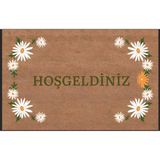 Türkeli Kapı Önü Paspası Kaymaz Ağır Tabanlı Kenar Papatya Hoş Geldiniz Desen Dekoratif , Kolay Temizlenir (45X70 Cm) Kod T11 - Kahverengi - Beyaz - 45 x 70 cm