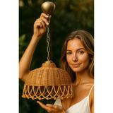 Turkish Belkıs Rattan Rattan Bambu Hasır Sarkıt Avize Boncuklu 35 cm