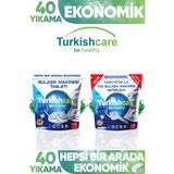 Turkishcare Bulaşık Deterjanı Premium Tablet 40 Yıkama + Bulaşık Makinesi Deterjanı Toz 40 Yıkama