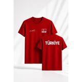 Türkiye Atatürk Imzalı Özel Tasarım Tişört Forma Drytauch Kumaş - 2XL - Kırmızı