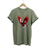 Türkiye Ay Yıldız Türk Bayrağı Kartal Tasarım Baskılı %100 Pamuk Regular Fit Bisiklet Yaka T-Shirt - 2XL - Haki